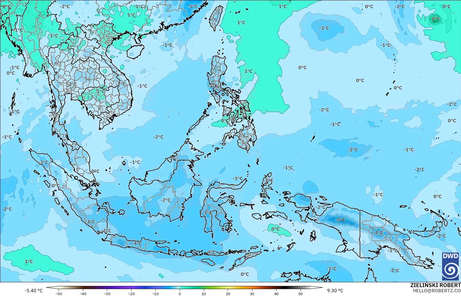ICON modelo - Sudeste Asiático, Temperatura a 500 hPa