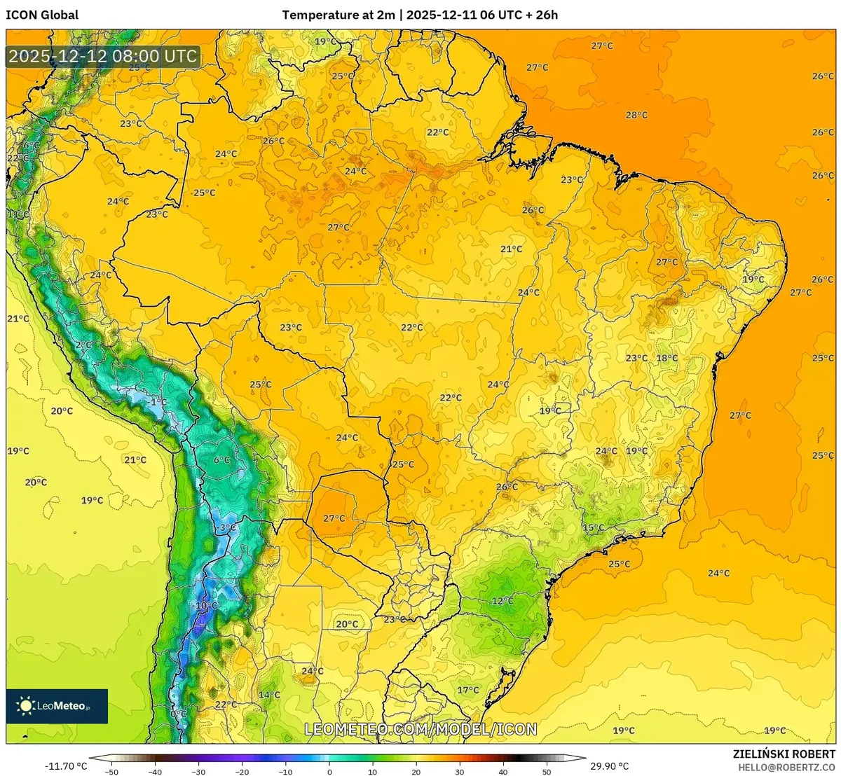 Mapa del clima de Perú 12 dic 2025 – Frente frío, pronóstico de temperatura y viento