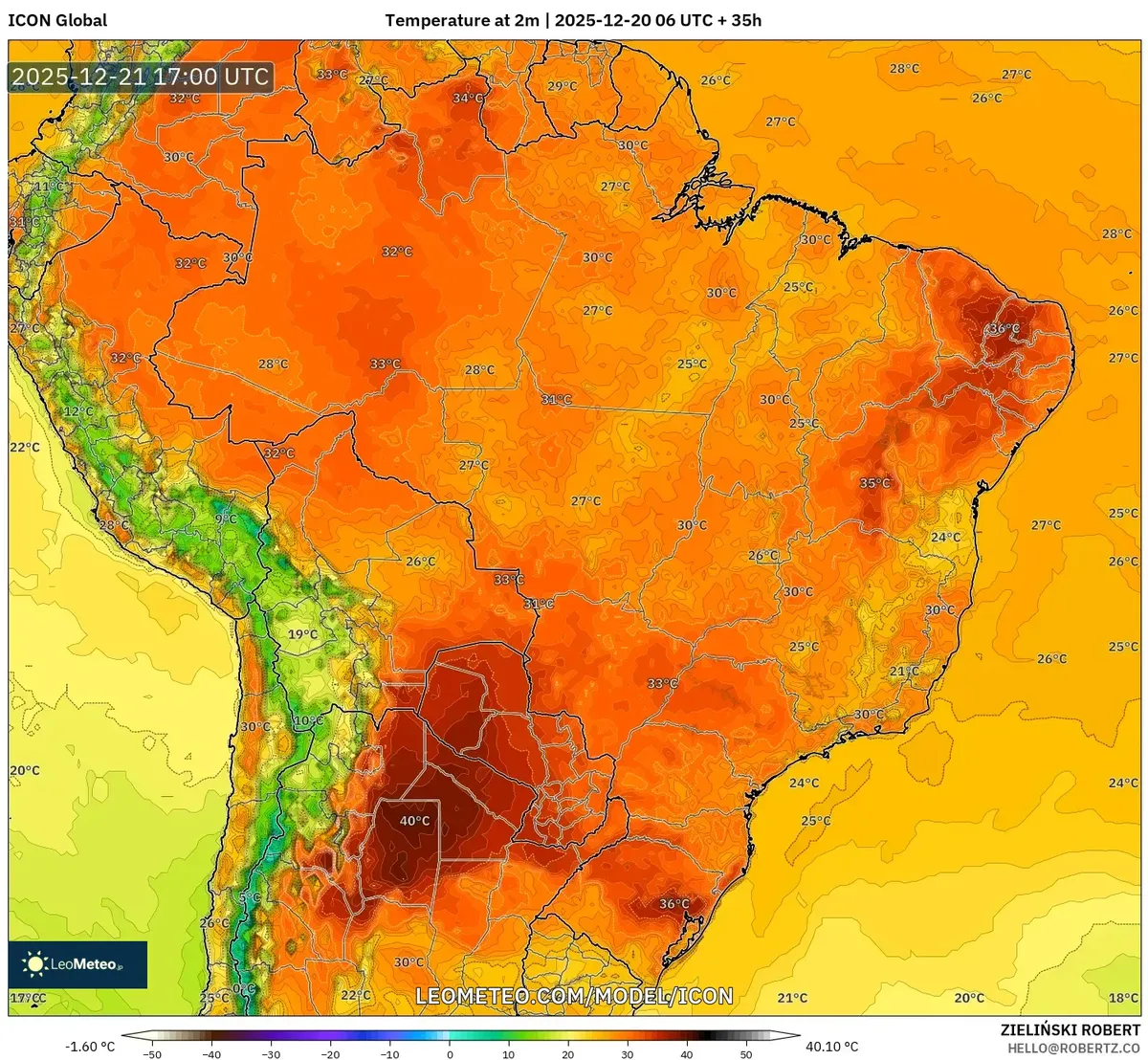 Pronóstico de temperatura para el domingo, 21 de diciembre de 2025