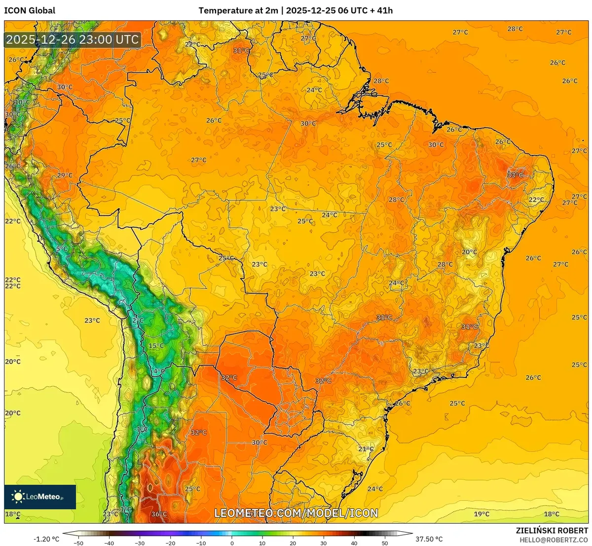Caída de temperatura nocturna el 25-12-2025 en Arequipa