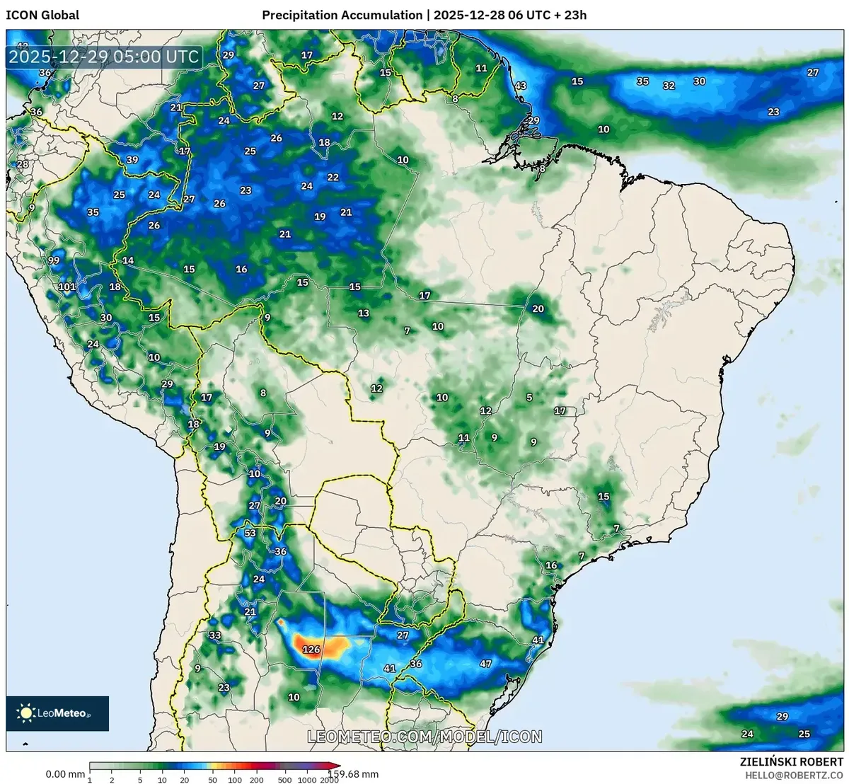 Precipitación en el área de Cusco el 29 de dic de 2025