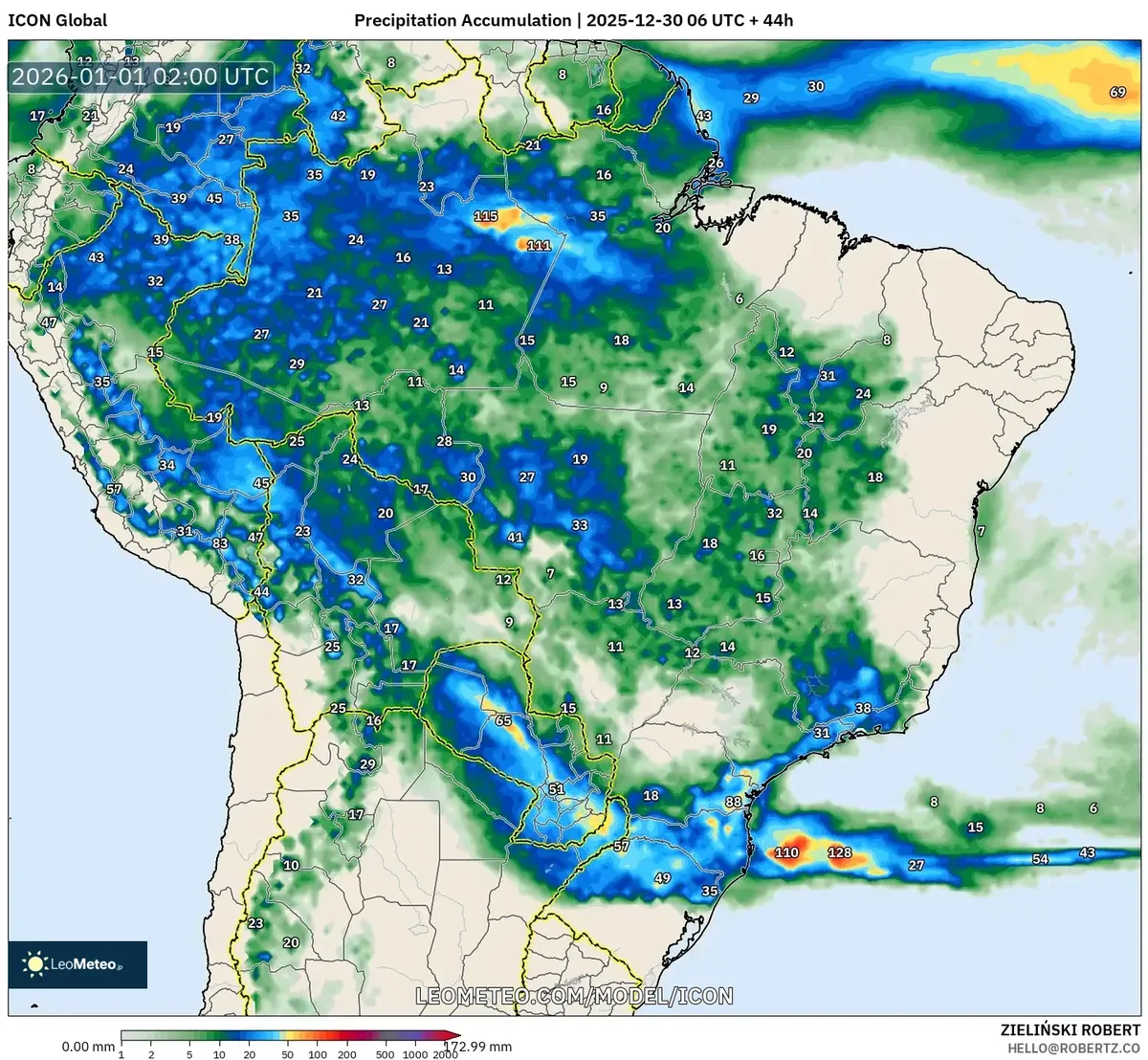 Precipitación Acumulándose en los Andes el 31 de dic de 2025