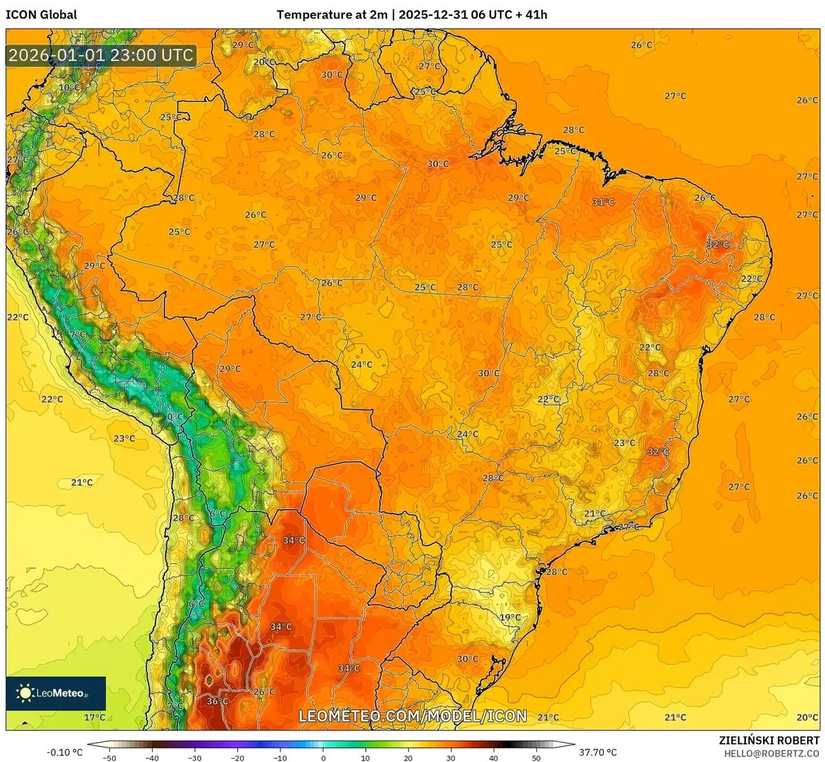 Disminución de la temperatura por la noche alrededor de Cuzco el 1 de enero de 2026