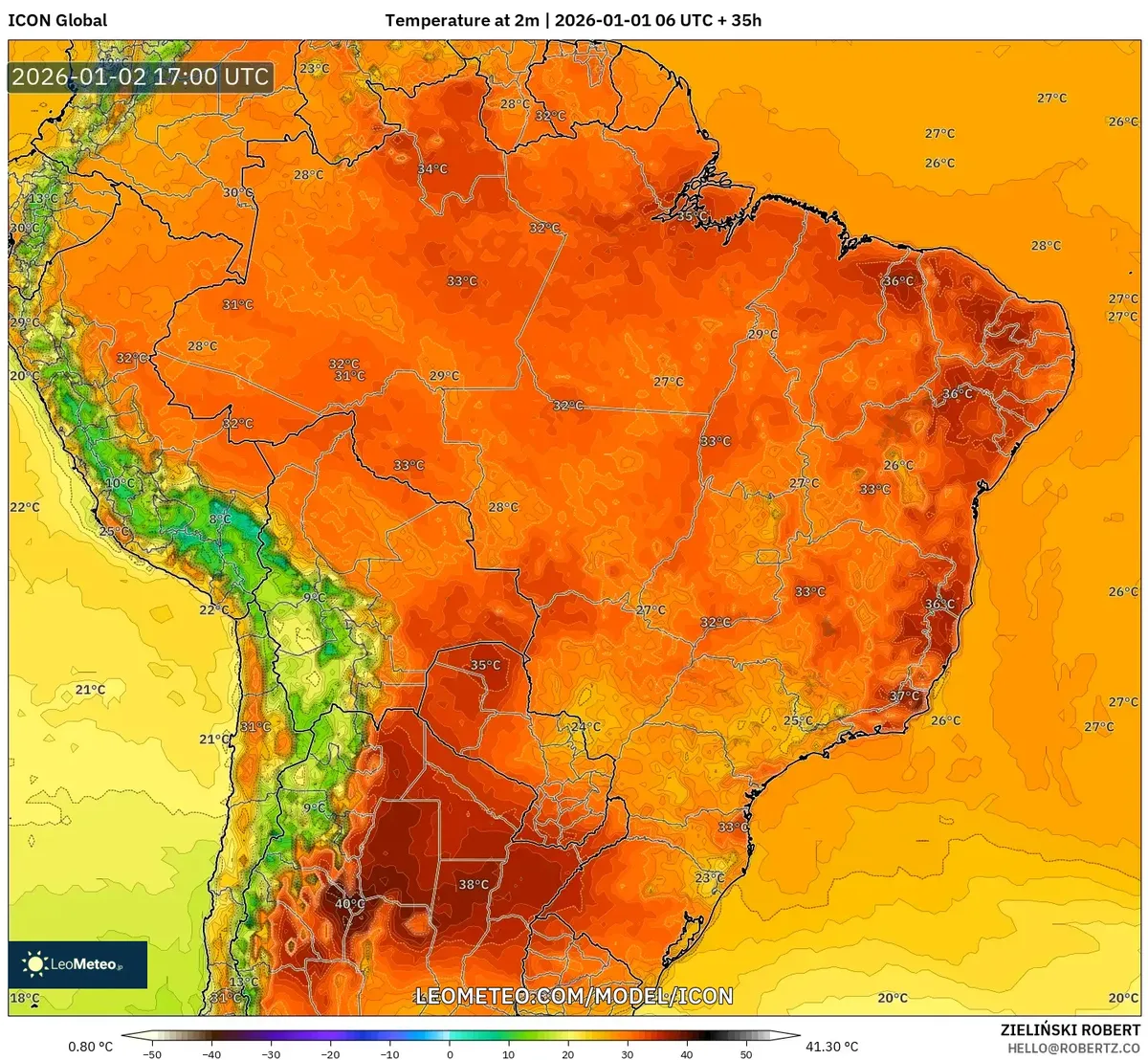 Pico de calor diurno alrededor de Cuzco el 2 de enero de 2026