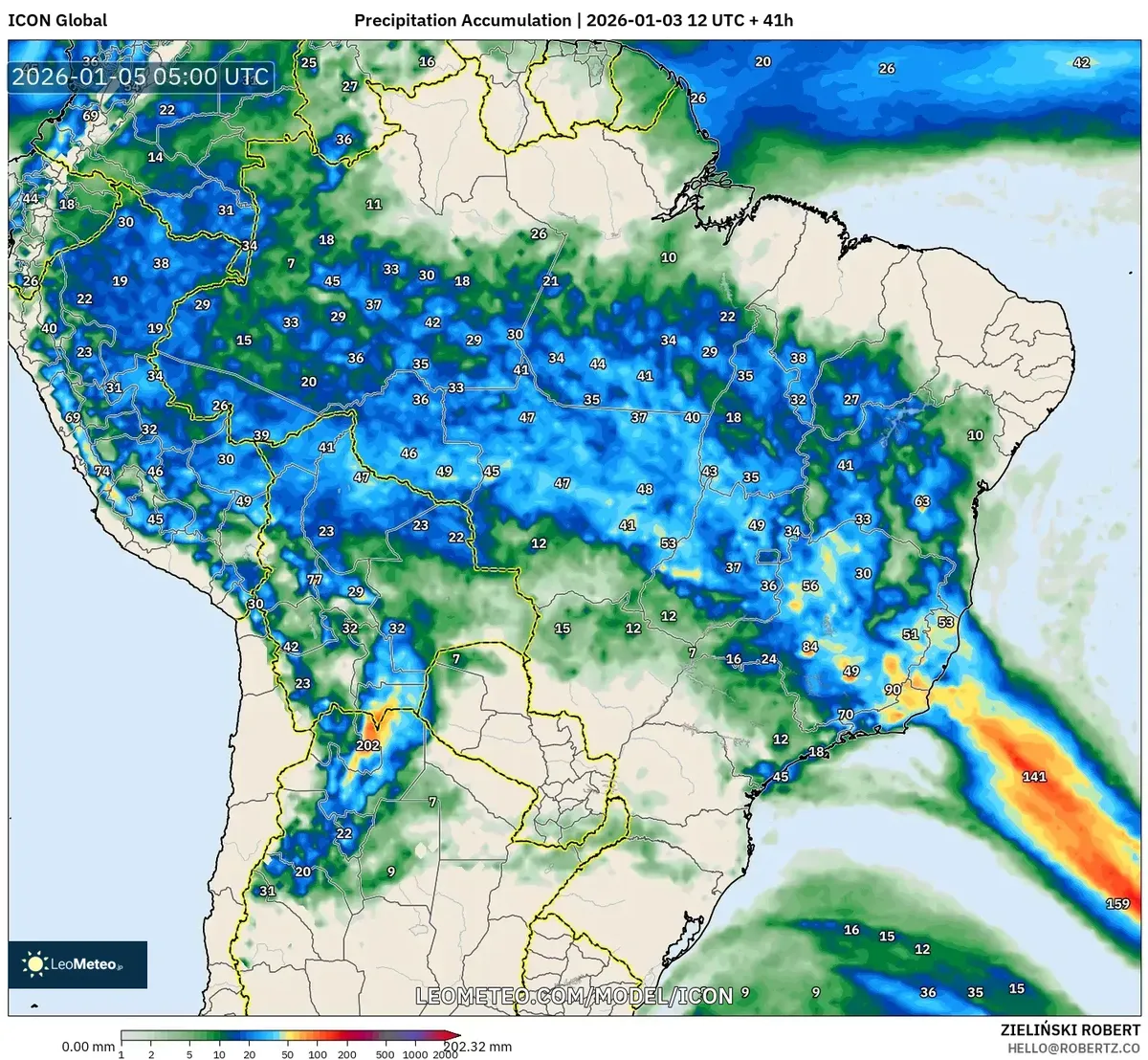 Acumulación de precipitaciones en Cusco el 5 de enero de 2026