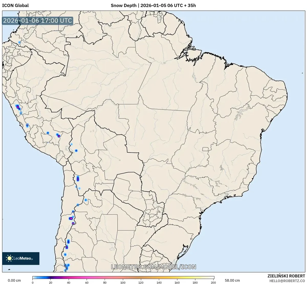 Distribución de la profundidad de la nieve el 6 de enero de 2026