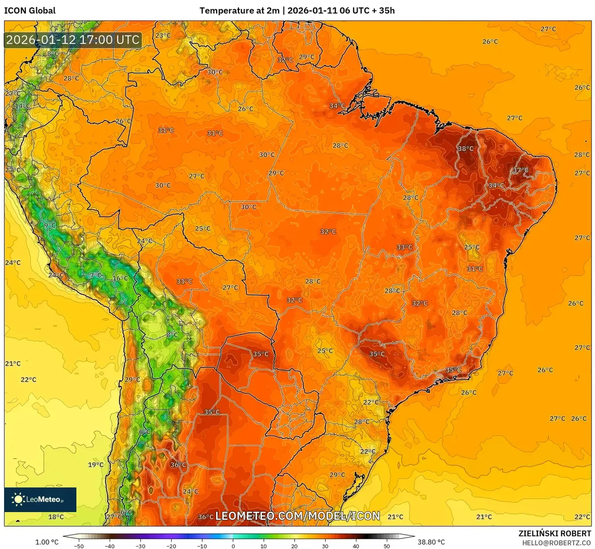Temperatura máxima en Lima, 12 de enero de 2026