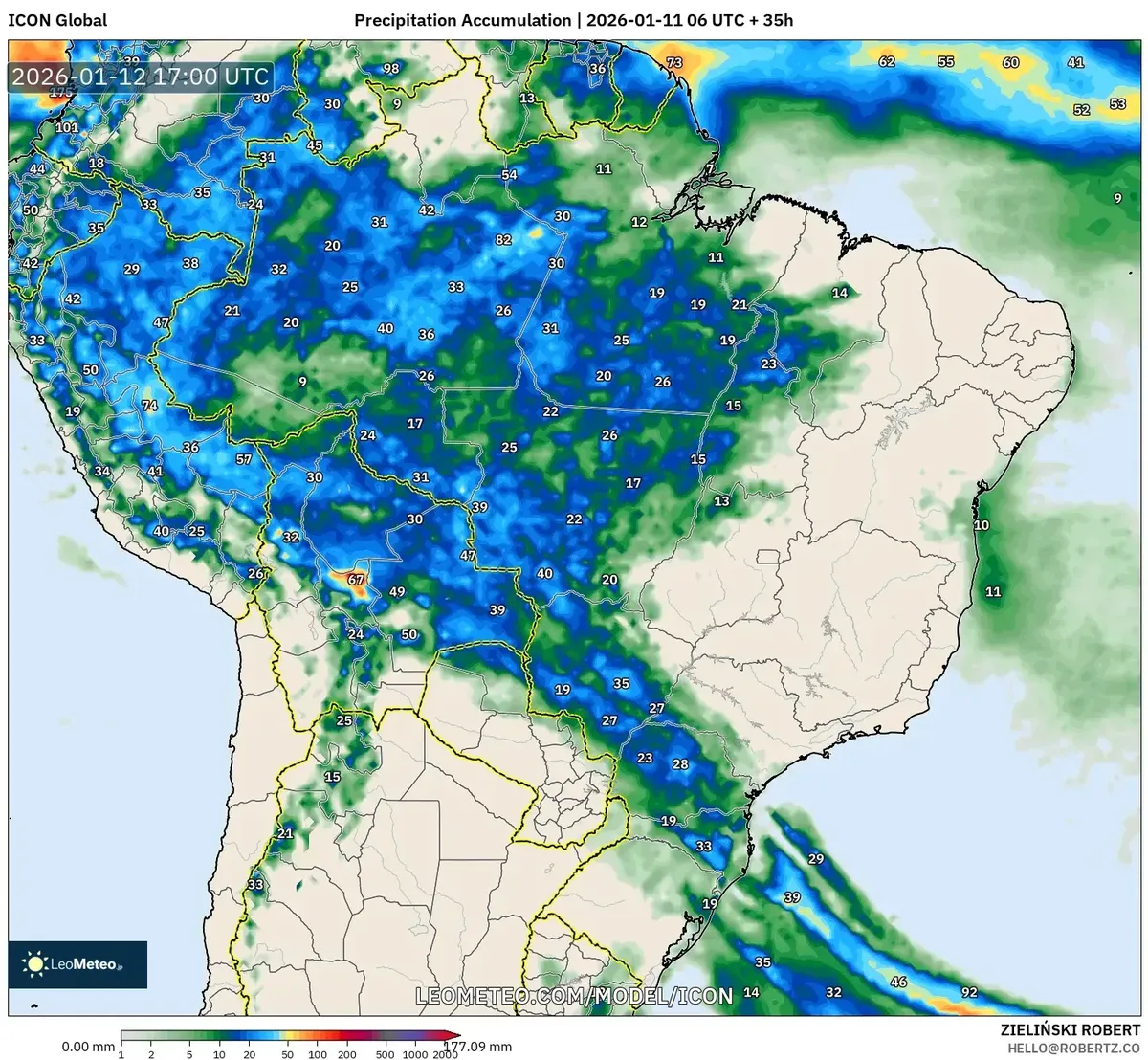 Acumulado de lluvia intensa en Cusco, 12 de enero de 2026