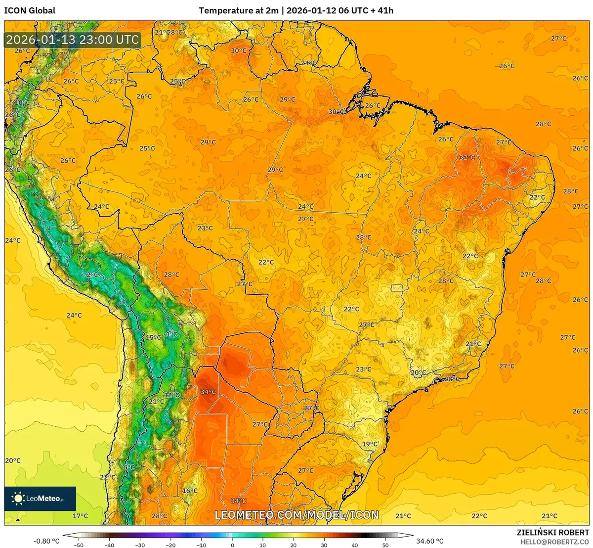 Temperatura Vespertina en Arequipa - 2026-01-13 18:00