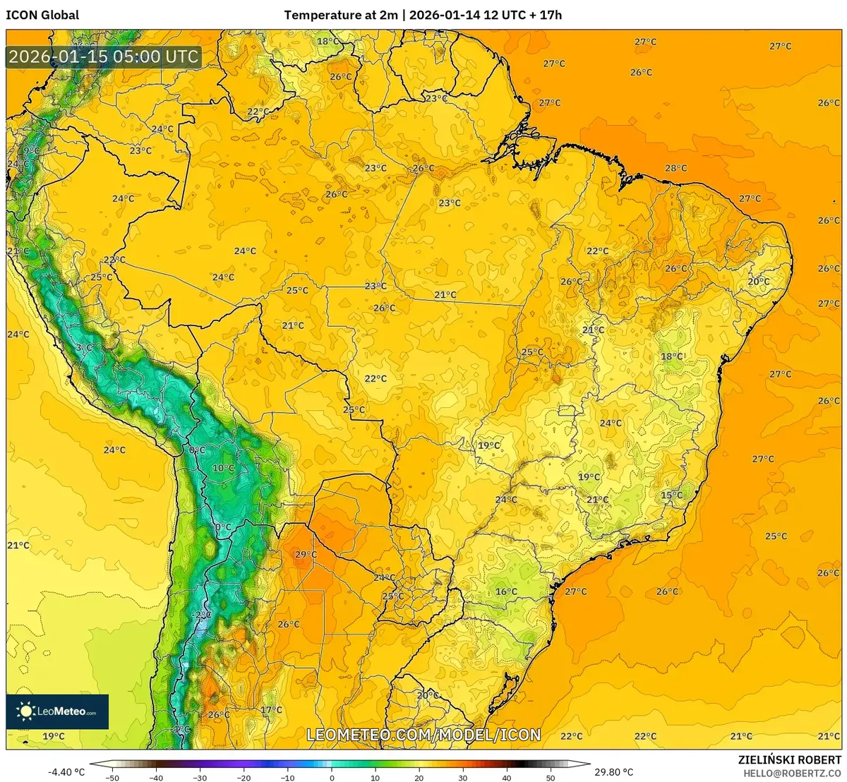 Temperatura a 2 m a las 2026-01-15 00:00
