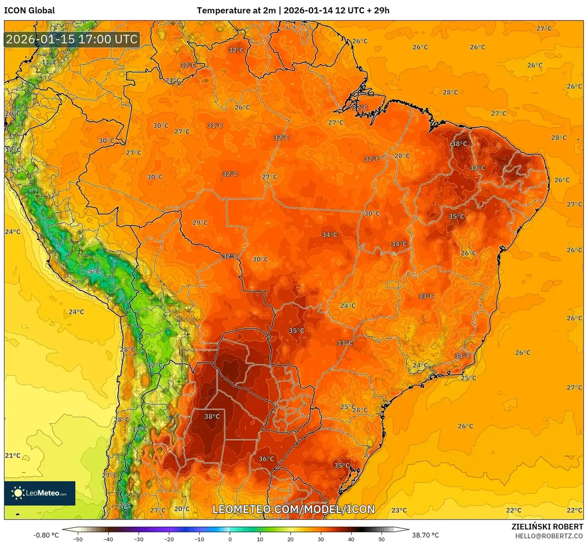 Temperatura a 2 m a las 2026-01-15 12:00