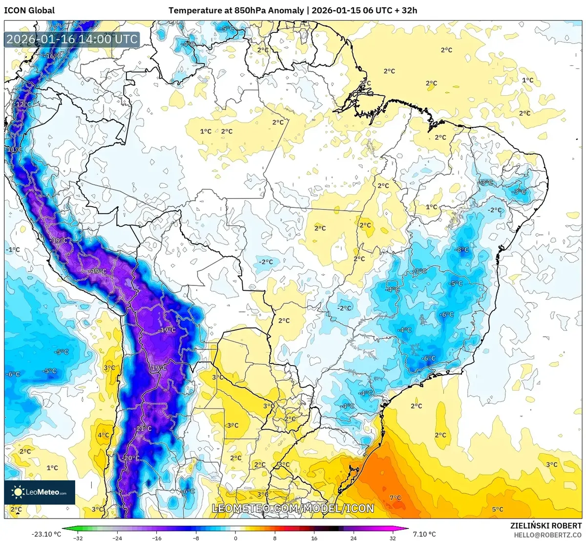 Anomalía en 850 hPa sobre el Pacífico – 16 de enero de 2026