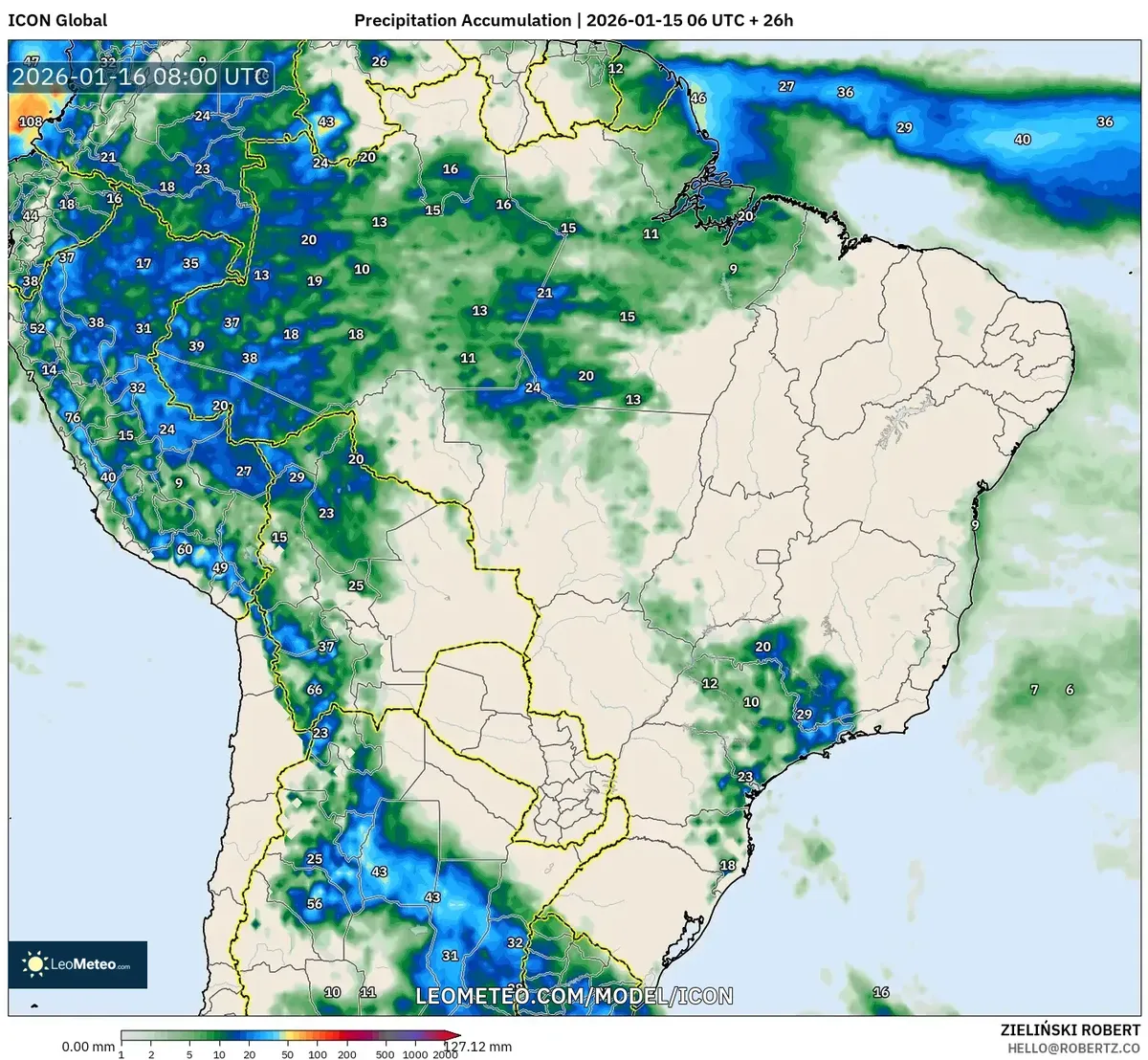 Acumulado de Precipitación en Arequipa – 16 de enero de 2026
