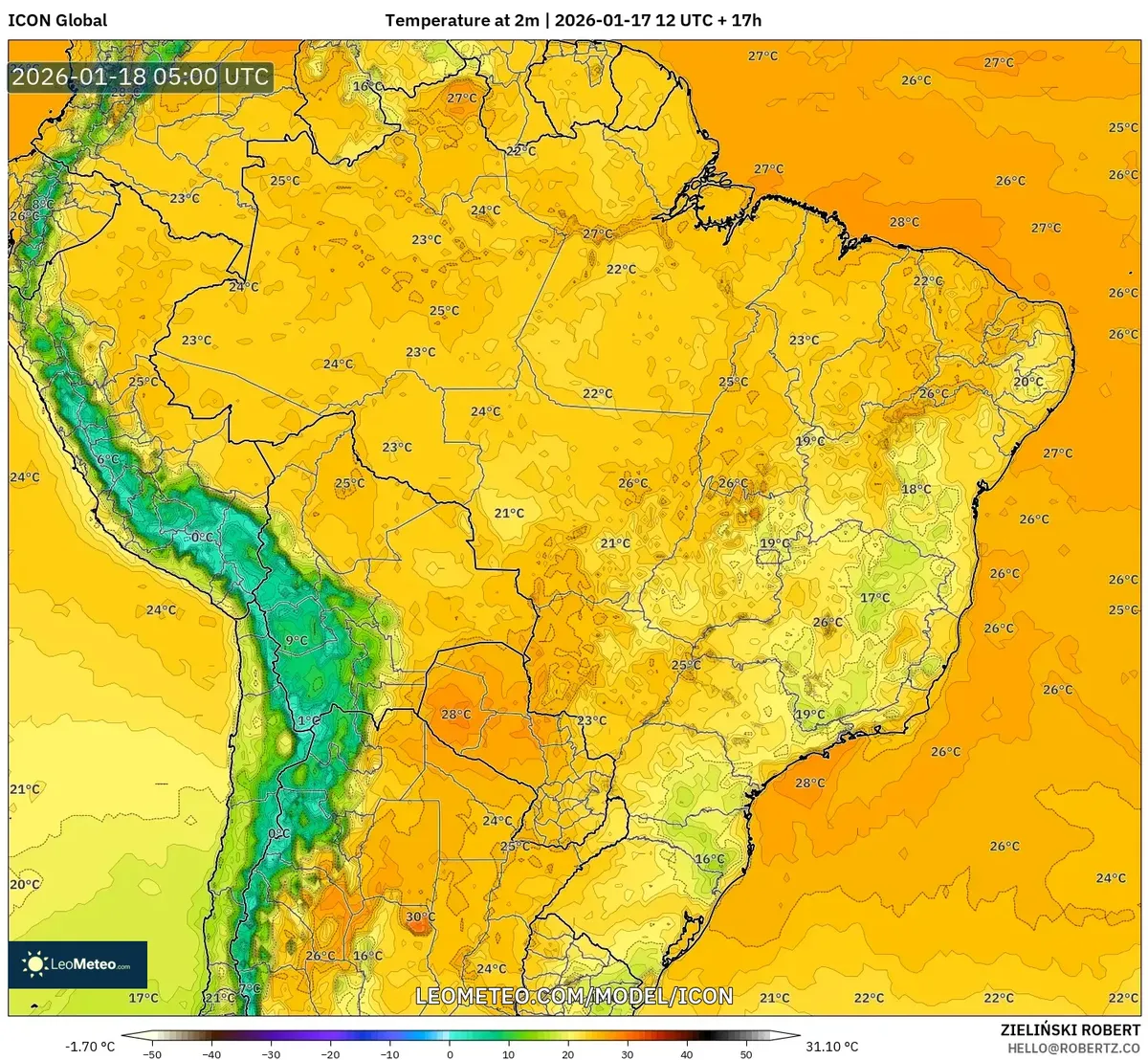 Anomalía de Temperatura en los Andes – 18 de Enero de 2026
