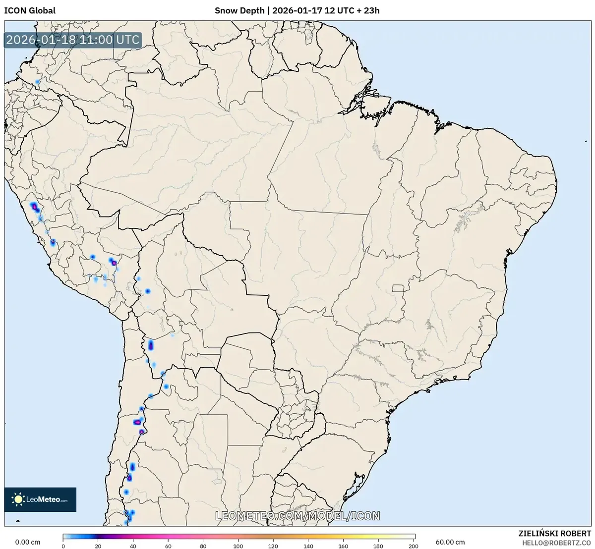 Profundidad de Nieve en Zonas Altas de los Andes – 18 de Enero de 2026