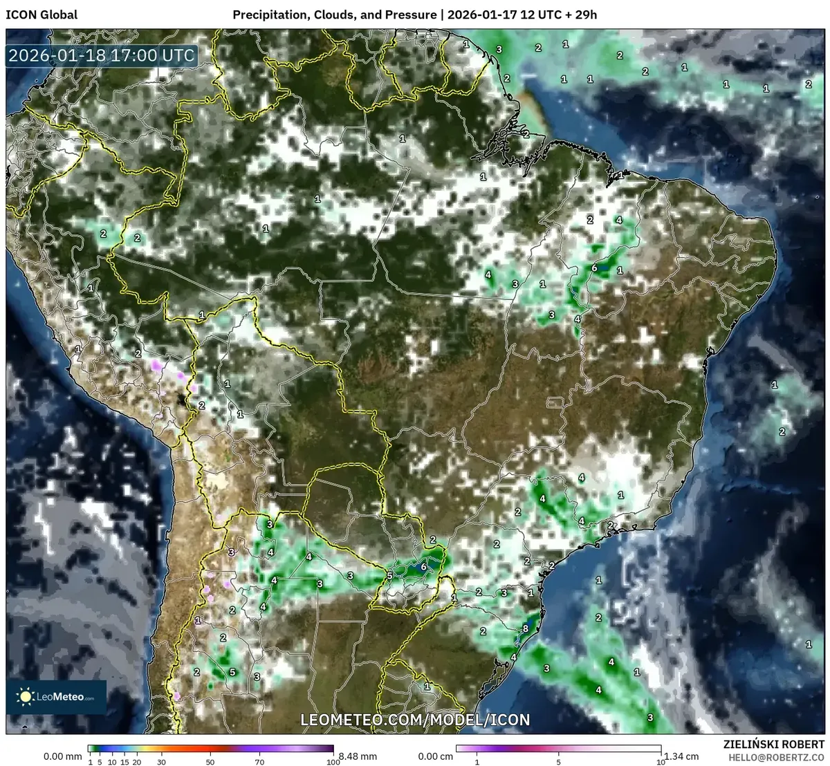 Precipitación sobre Arequipa y Cusco – 18 de Enero de 2026