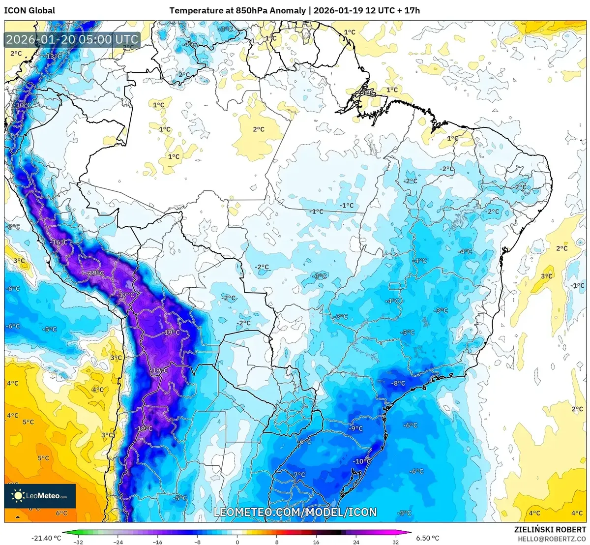 Anomalía de temperatura en Perú, 20 de enero de 2026