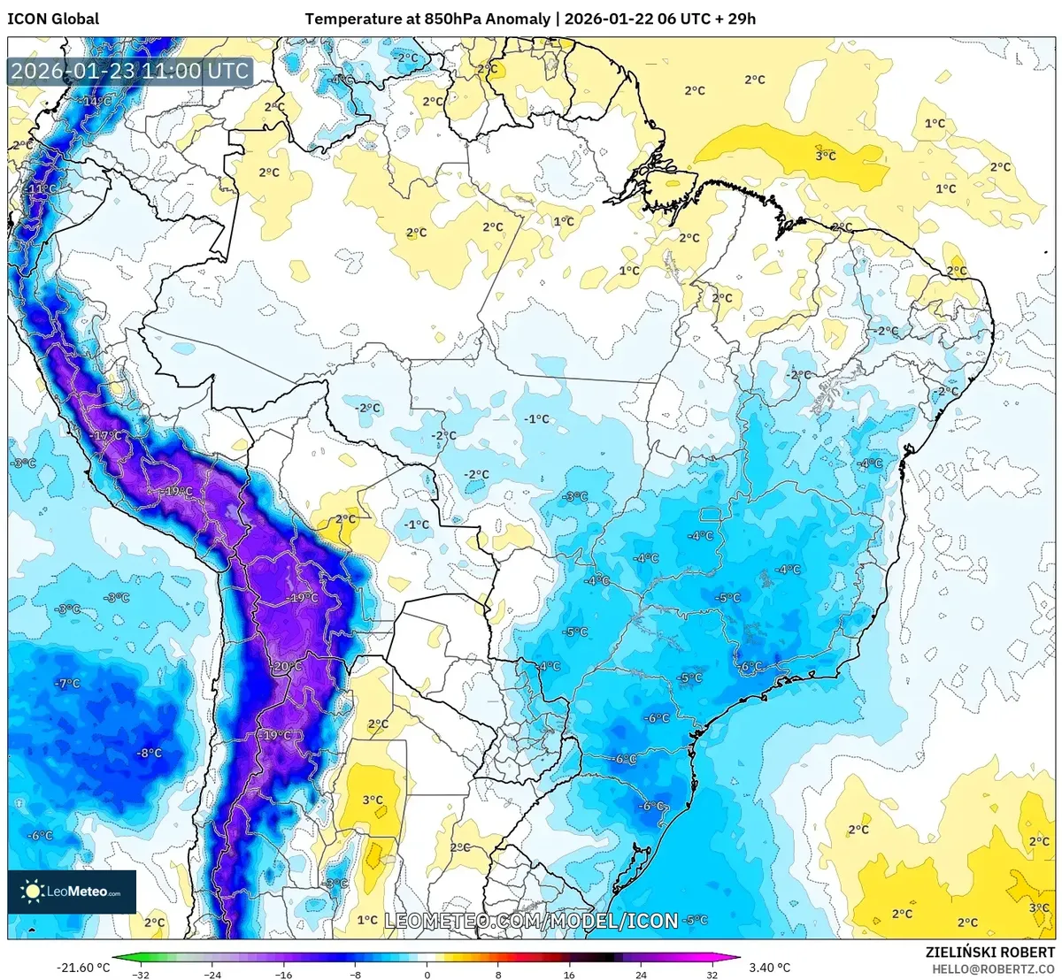 Anomalía de temperatura en el Perú – 23 de enero de 2026