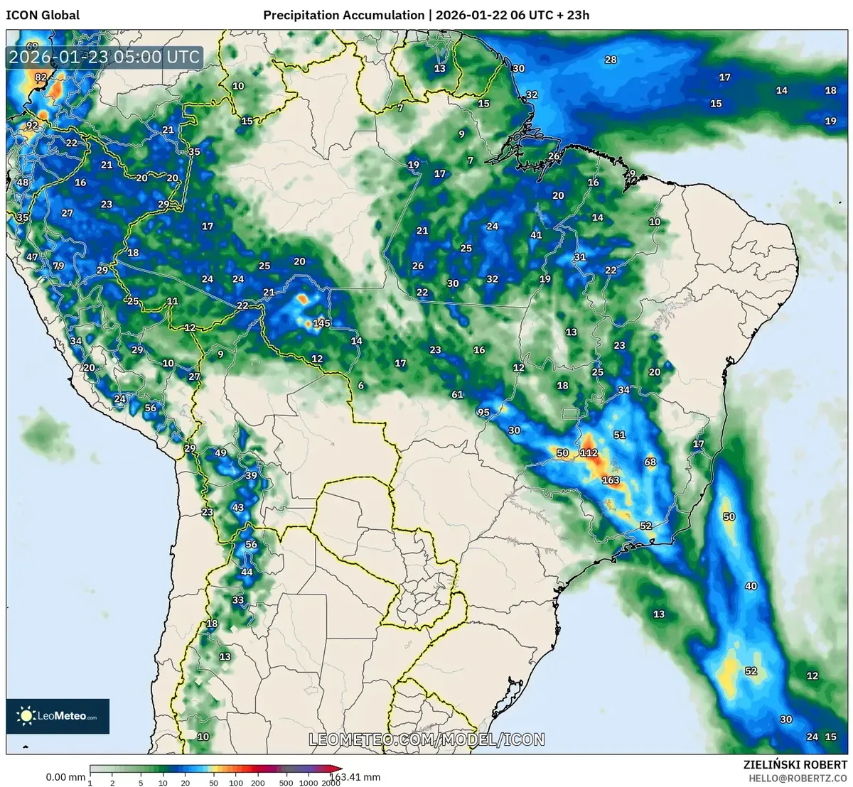 Acumulación de precipitación al amanecer – 23 de enero de 2026
