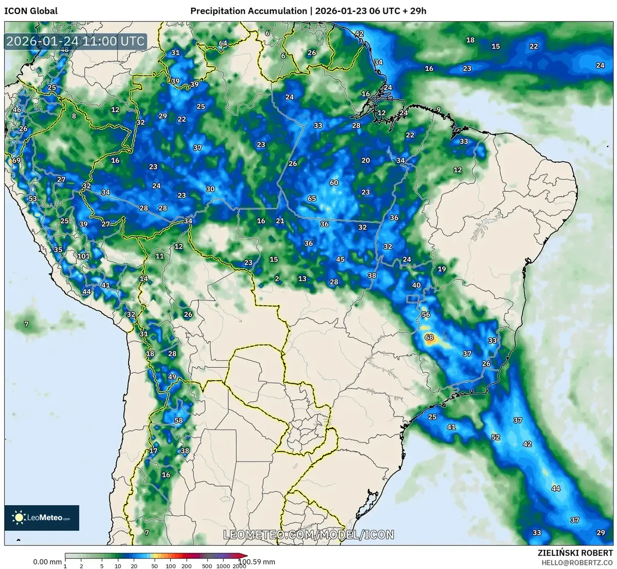 Acumulación de Precipitación al Amanecer, 24 de enero de 2026