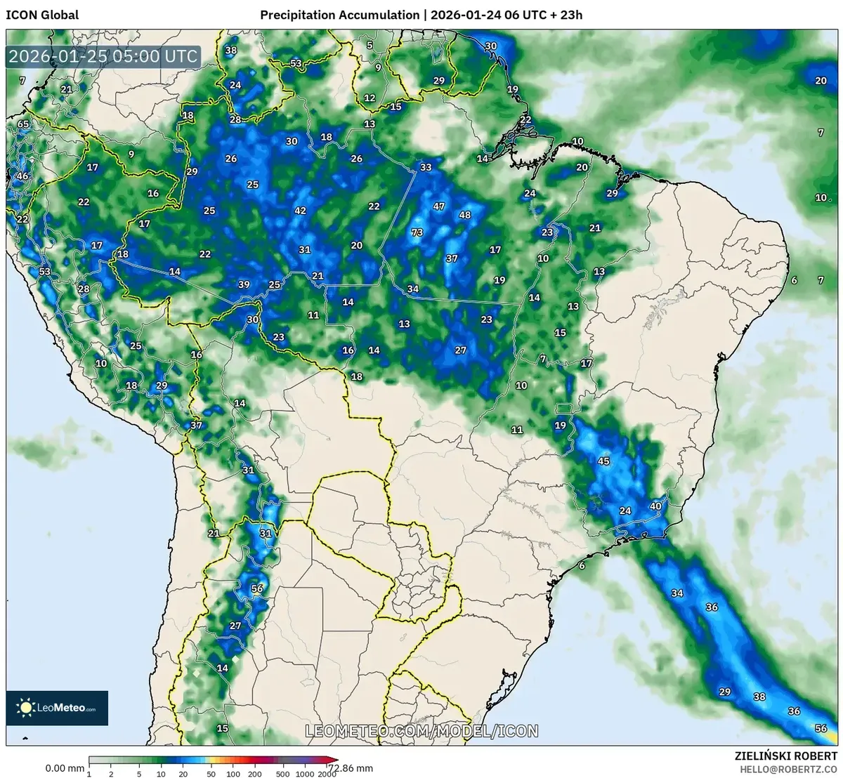 Acumulación de precipitación en Cusco a las 00:00