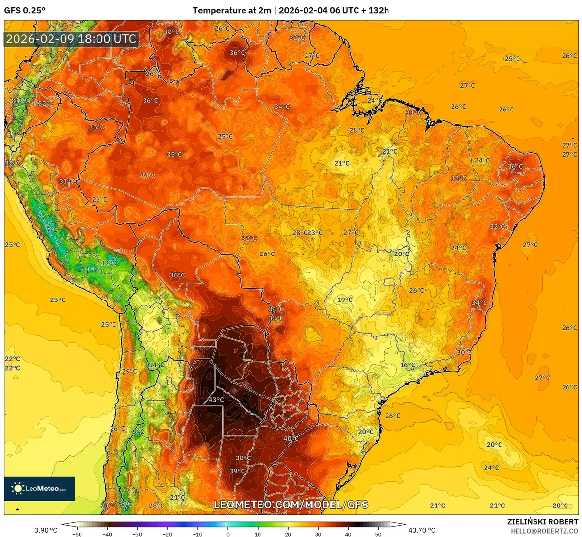 Pronóstico de temperatura en el Perú para el 9 de febrero de 2026
