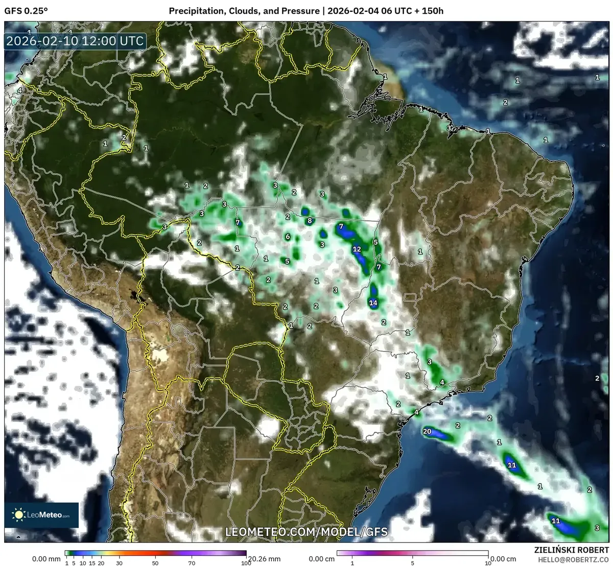 Pronóstico de precipitación, nubes, temperatura y presión en el Perú para el 10 de febrero de 2026