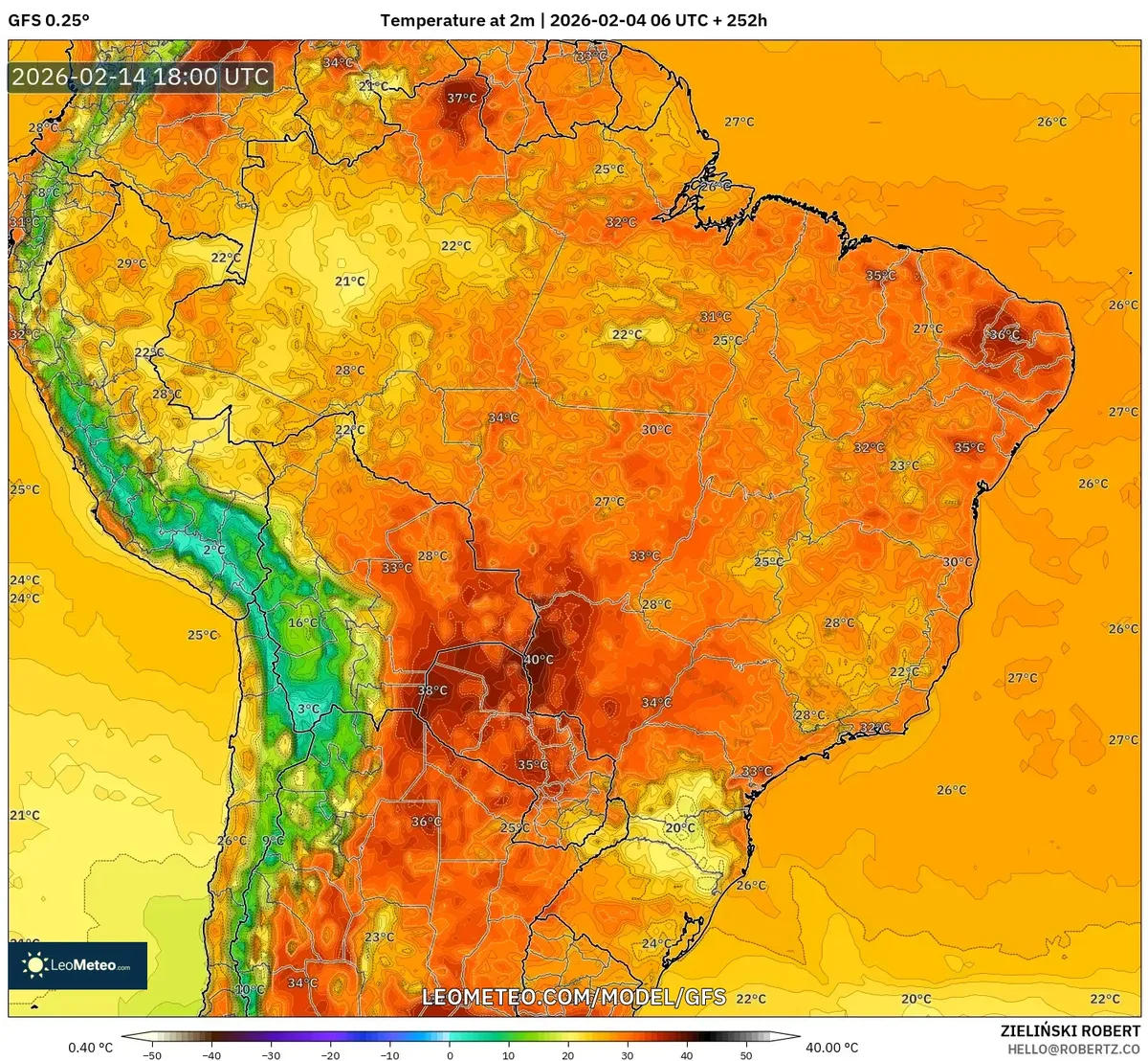 Pronóstico de temperatura en el Perú para el 14 de febrero de 2026