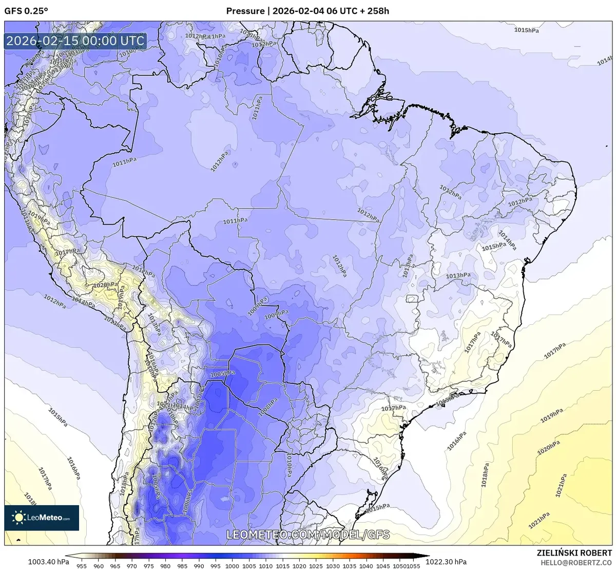 Pronóstico de presión en el Perú para el 15 de febrero de 2026