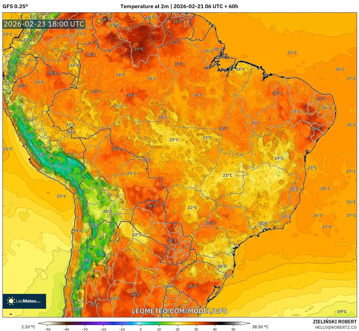 Máximo calor diurno en el Perú el 23 de febrero de 2026