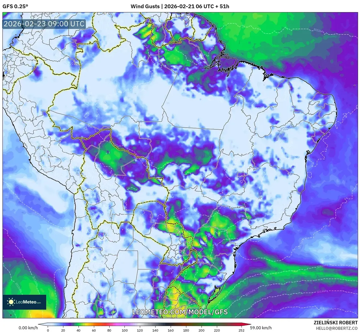 Vientos ligeros en la mañana a lo largo del Perú, 23 de febrero de 2026