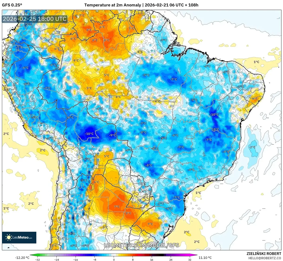 Condiciones nubladas con lluvias ligeras en el sur del Perú, 25 de febrero de 2026